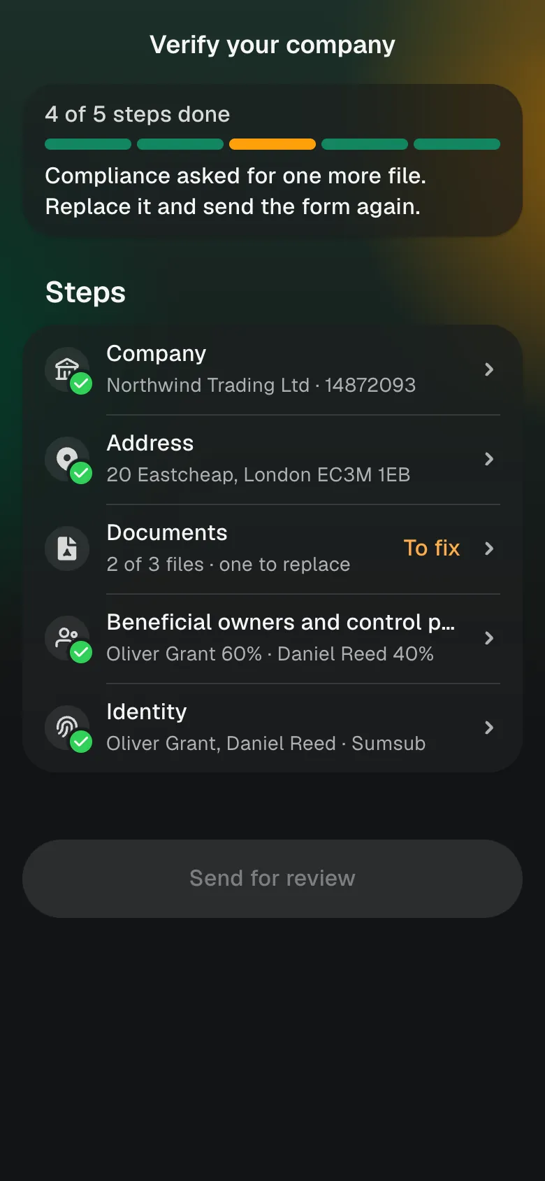 Verifying the company