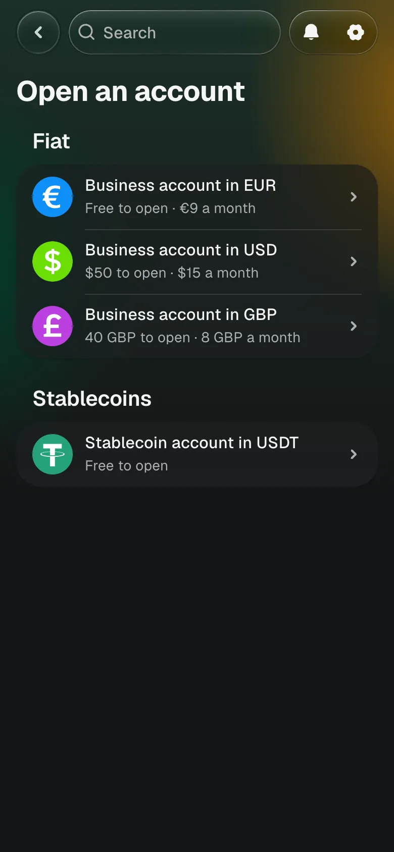 Opening an account